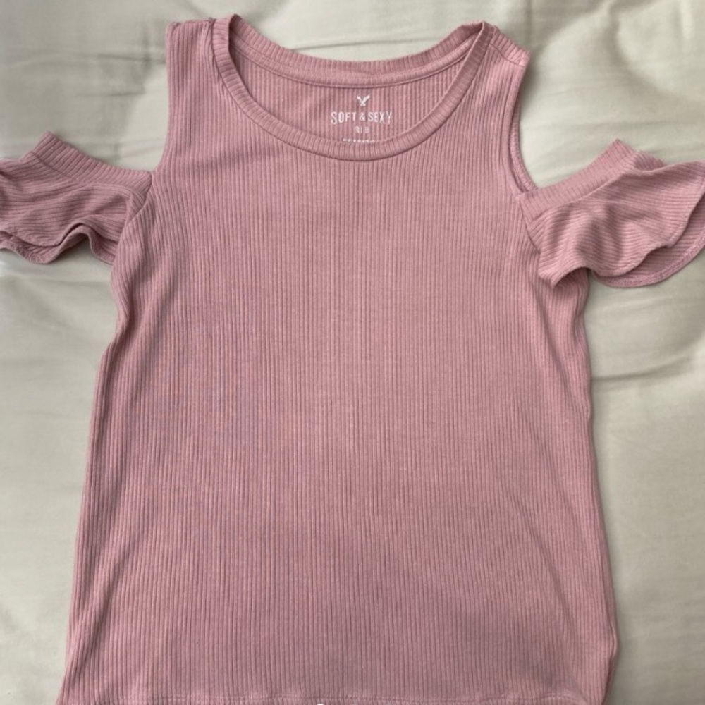 American Eagle Ruffle Sleeve Cold Shoulder Top